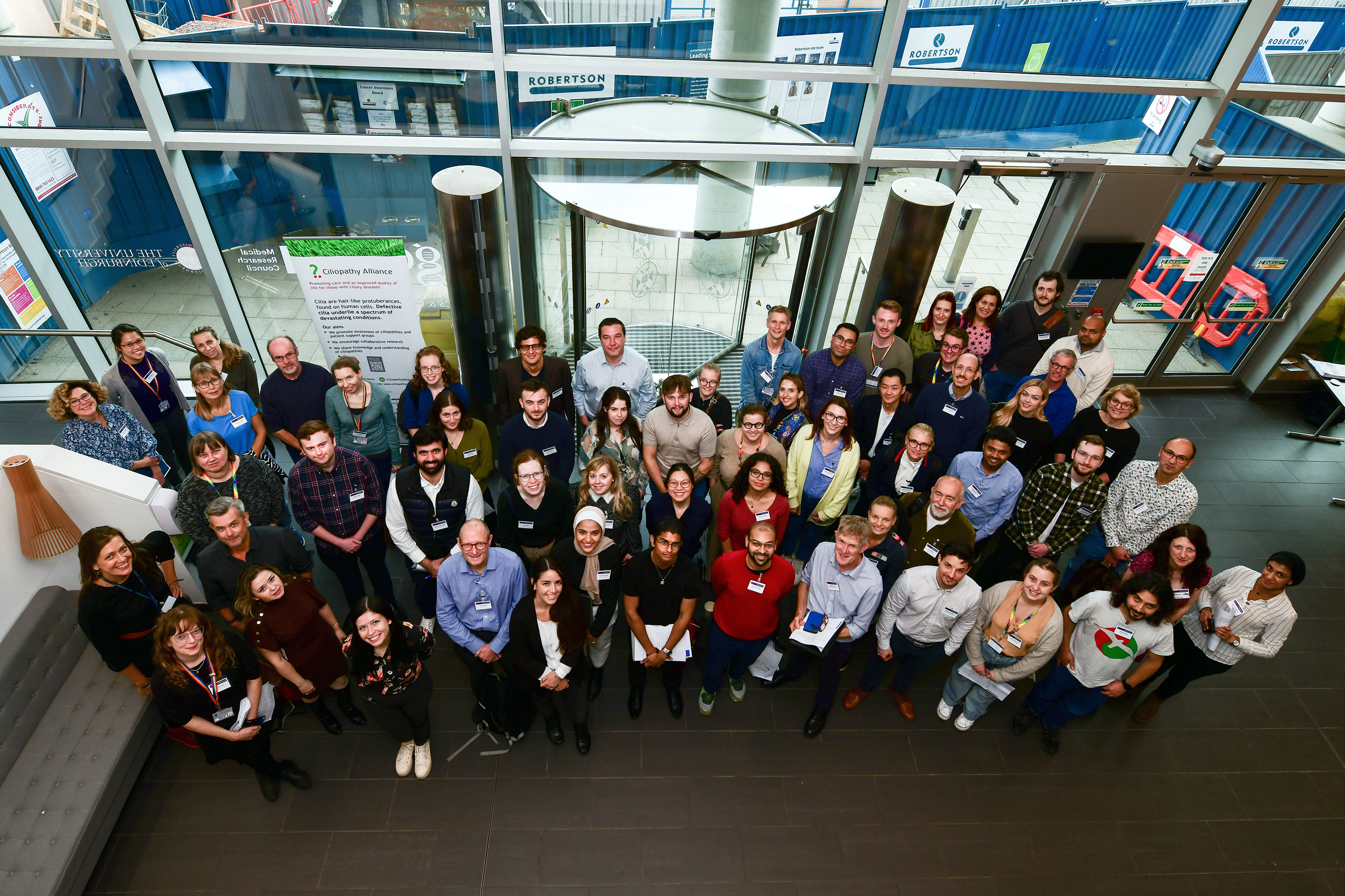 UK Cilia Network Edinburgh Meeting - Advances in Understanding Cilia Function and their role in disease 75 attendees standing together looking up towards camera