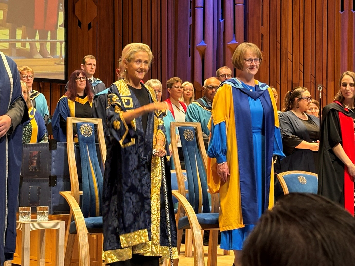 Fiona (right hand side) on stage with Baroness Martha Lane Fox (left hand side)